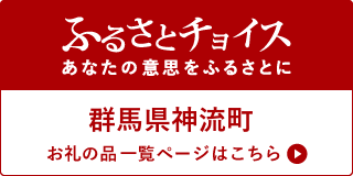 ふるさとチョイス あなたの意思をふるさとに 群馬県神流町 お礼の品一覧ページはこちら（ふるさとチョイス（神流町のお礼の品情報）のサイトへリンク）